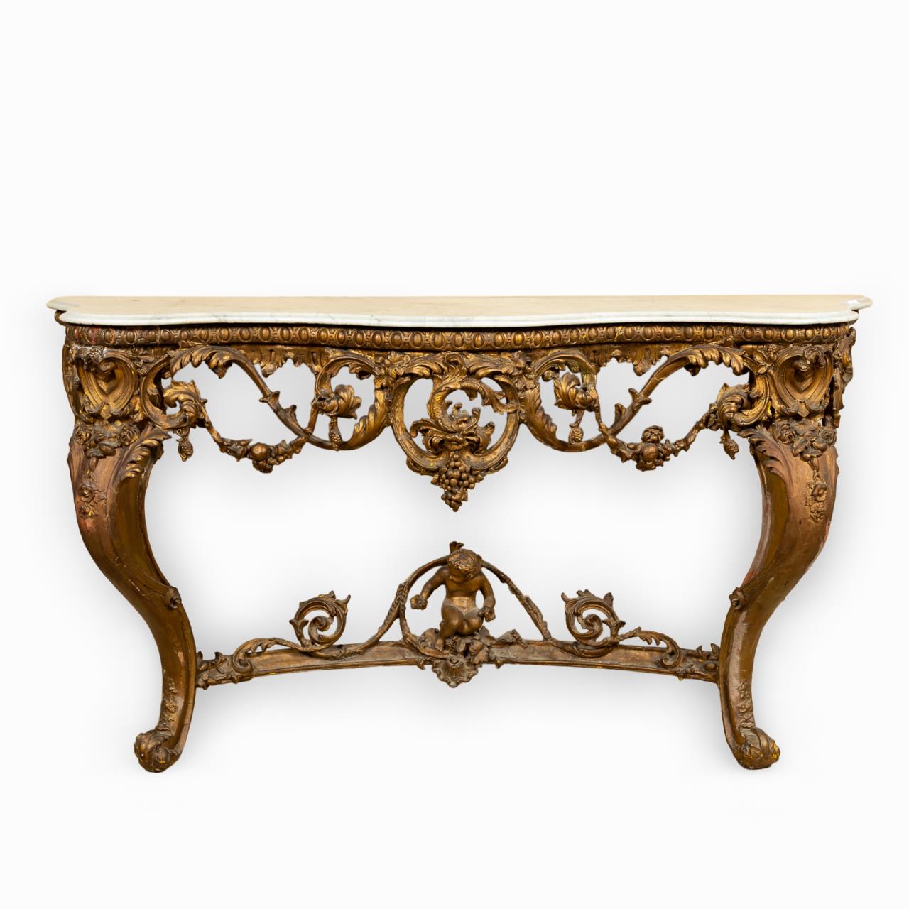 LOUIS XV-STYLE MARBLE TOP GILTWOOD