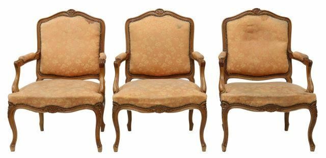  3 FRENCH LOUIS XV STYLE UPHOLSTERED 359a87