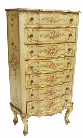 VENETIAN PAINT DECORATED TALL CHEST