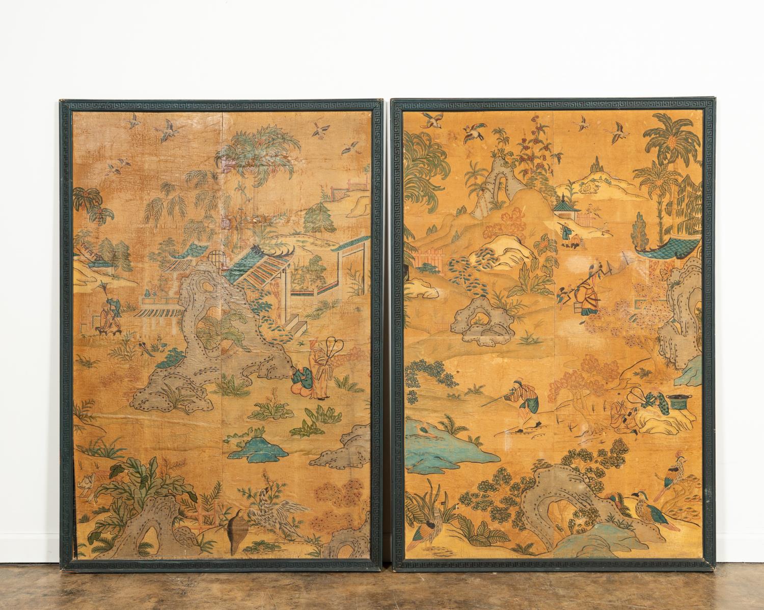 PAIR OF FRAMED PAPER CHINOISERIE PANELS