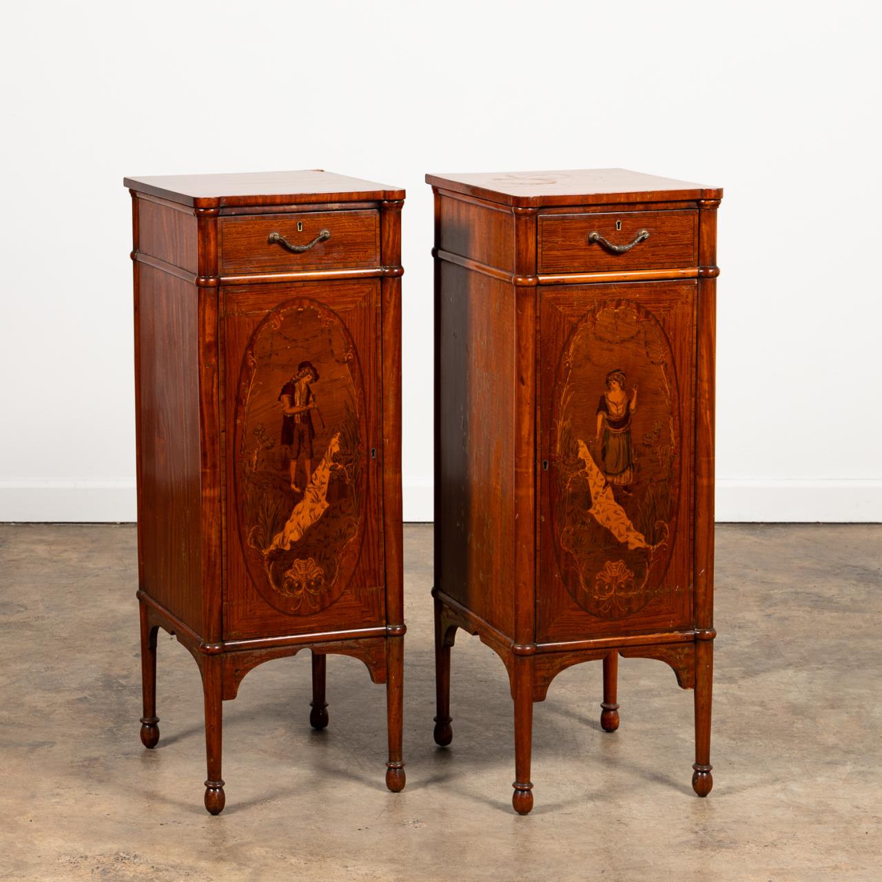 PAIR OF EDWARDIAN MARQUETRY INLAID