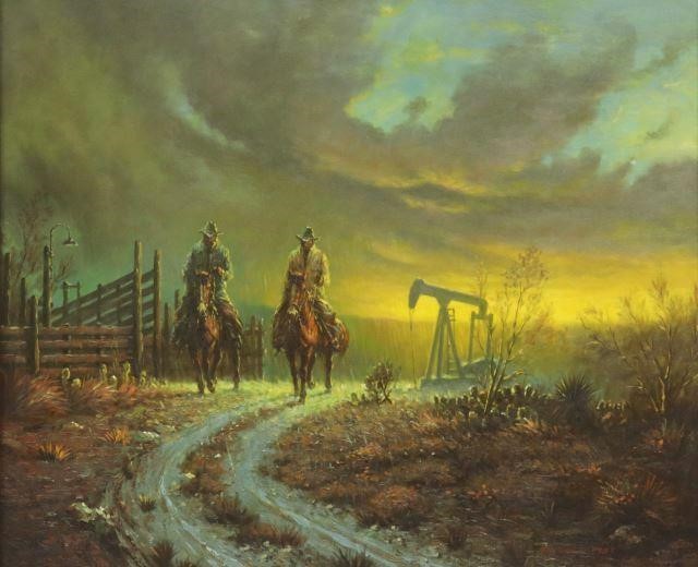 B. ADAMS WESTERN COWBOY PAINTING,