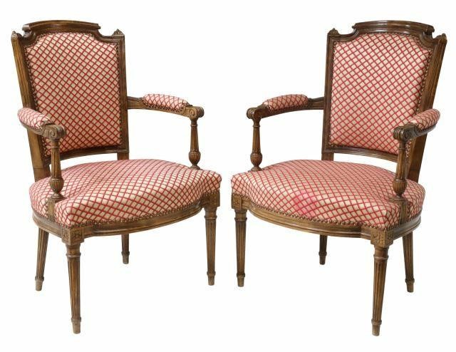  2 FRENCH LOUIS XVI STYLE UPHOLSTERED 359d27