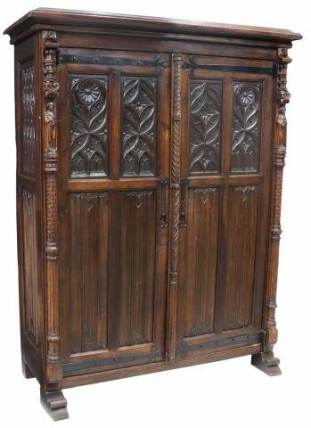 FRENCH GOTHIC REVIVAL CARVED OAK