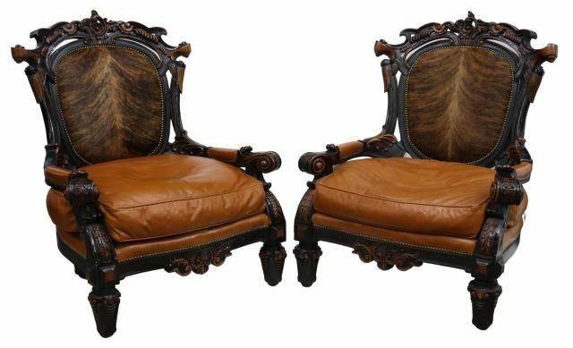 (2) OLD HICKORY TANNERY LEATHER ARMCHAIRS(pair)