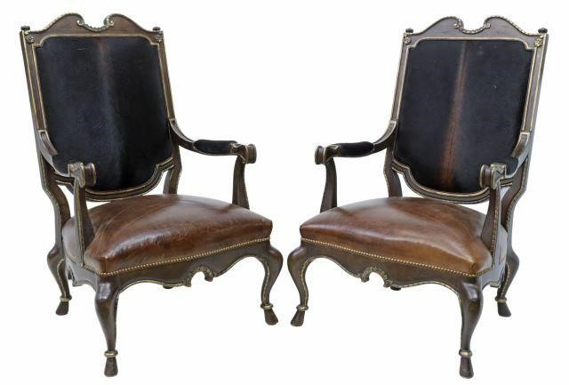 (2) LOUIS XV STYLE COWHIDE UPHOLSTERED