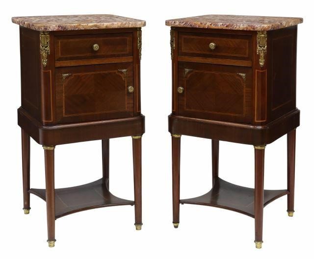 (2) LOUIS XVI STYLE ONYX-TOP MAHOGANY