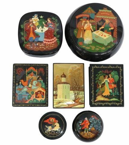  7 RUSSIAN LACQUERED BOXES RELIGIOUS  359d92