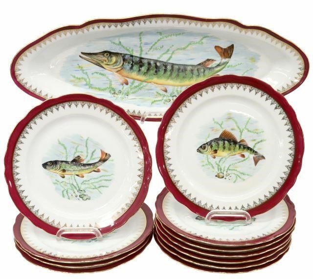 (12) FRENCH PORCELAIN FISH SEAFOOD SERVICE(lot