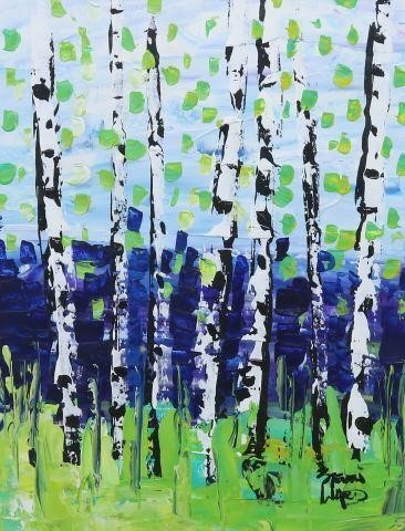 SIGNED MODERN PAINTING PAPER BIRCH 359def
