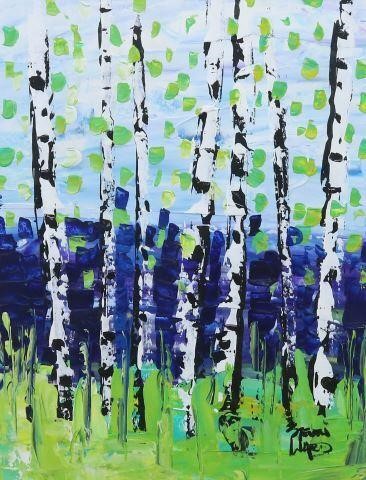 SIGNED MODERN PAINTING PAPER BIRCH