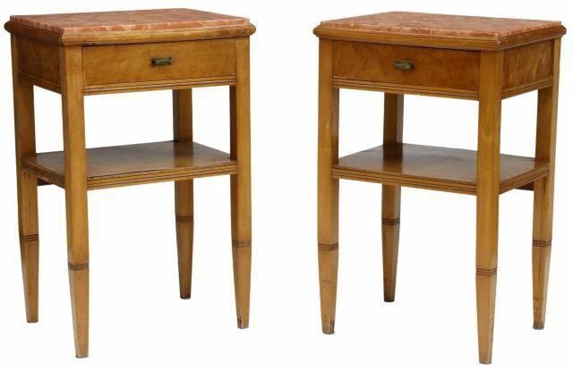 (2) FRENCH MARBLE-TOP MAPLE NIGHTSTANDS(pair)