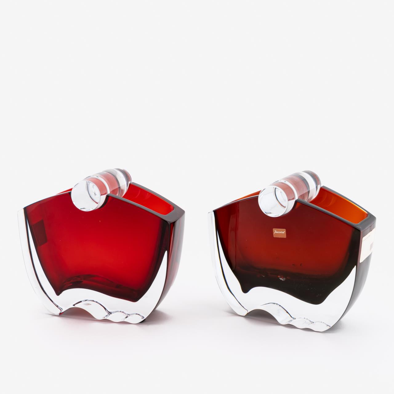 PAIR, BACCARAT "OCEANIE" RED CRYSTAL