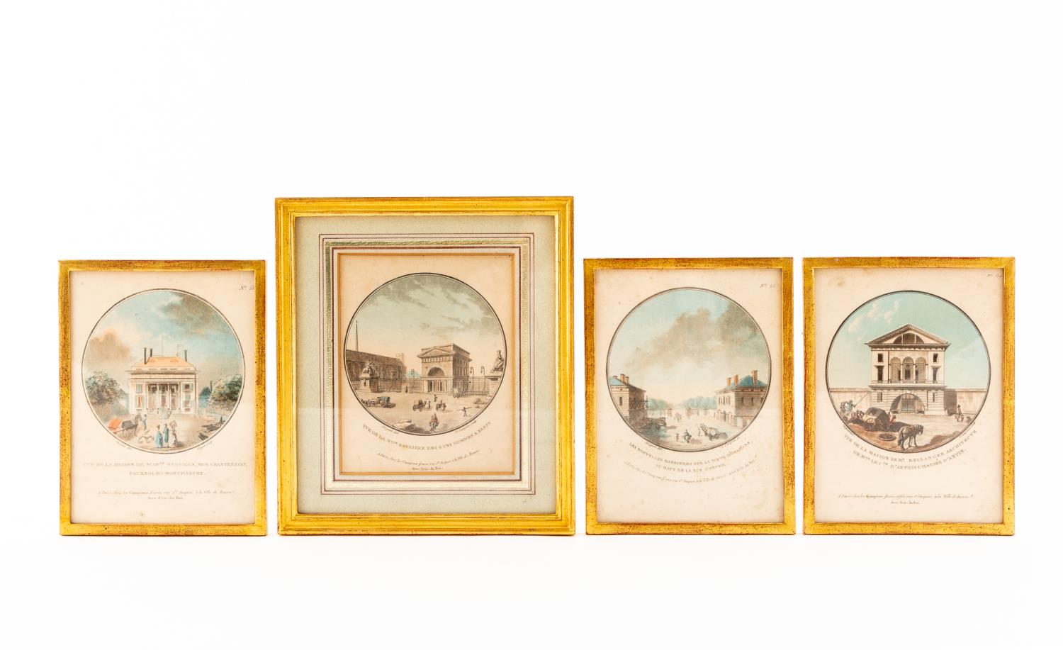 4 PC FRENCH ARCHITECTURAL HAND-COLORED
