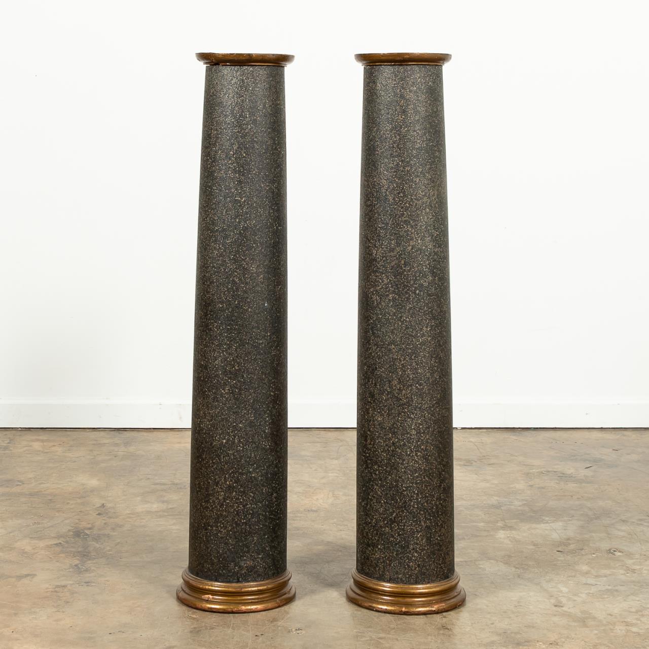 PAIR SPECKLED PAINTED COLUMNS WITH