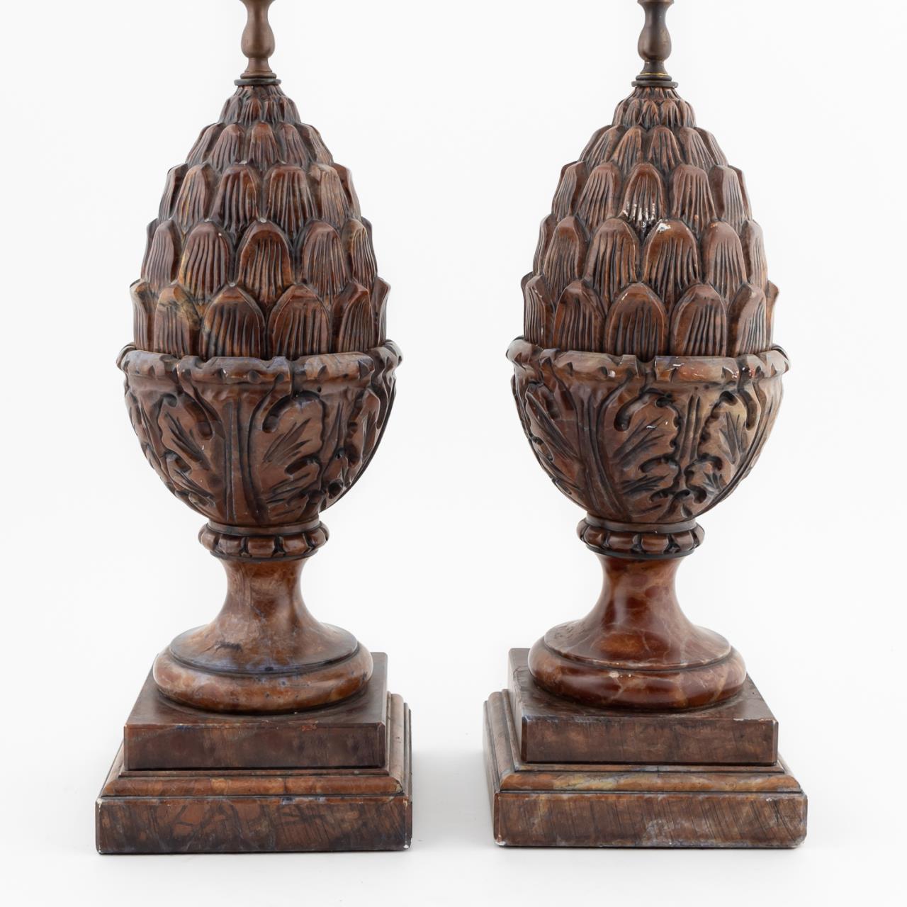 PAIR, BROWN DYED ALABASTER ACORN