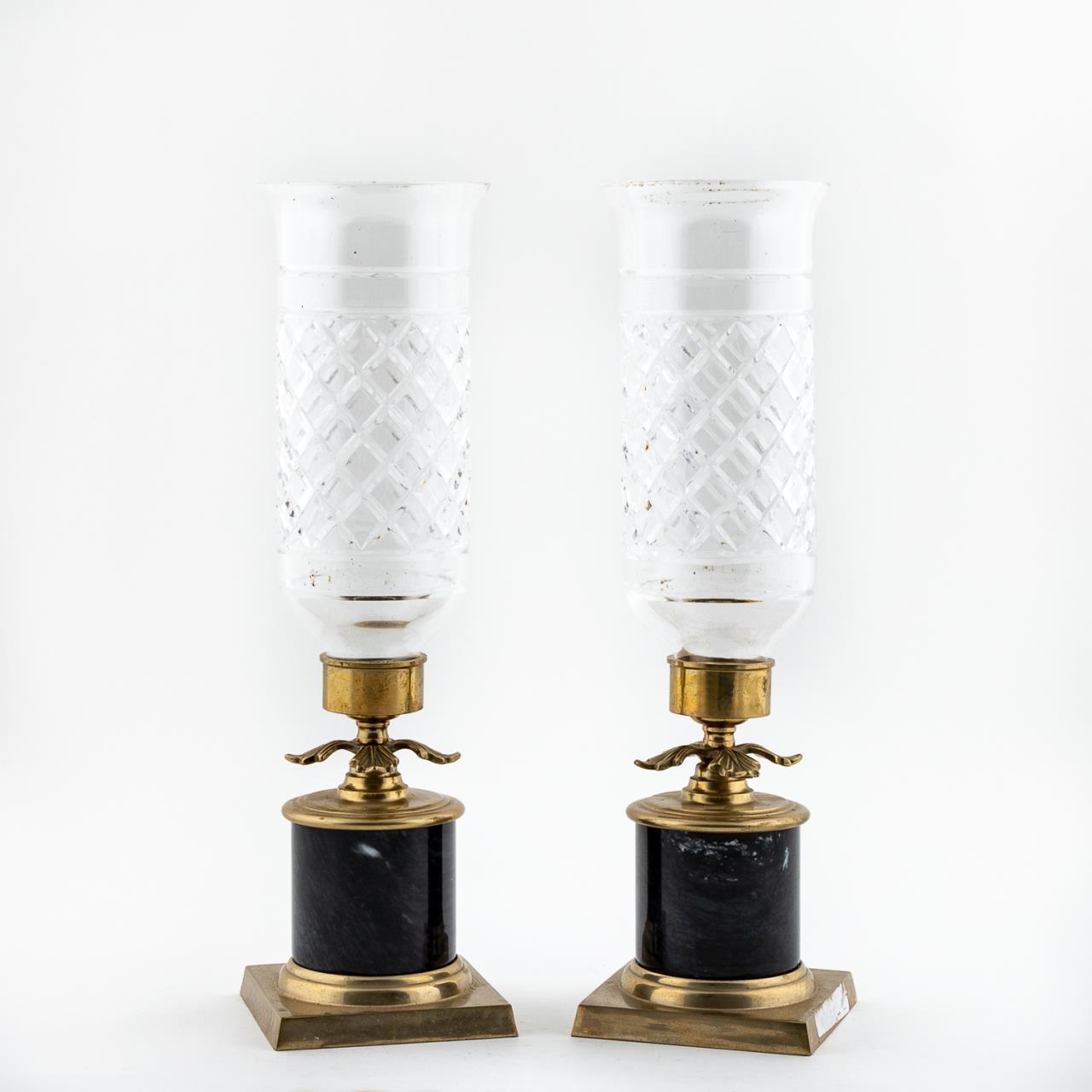 PAIR CONTINENTAL BRASS AND MARBLE