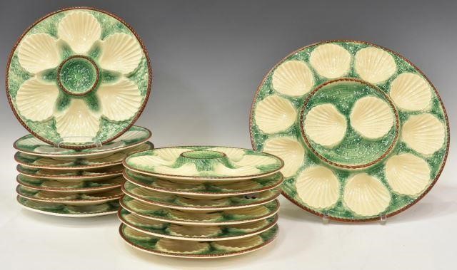  14 FRENCH MAJOLICA OYSTER PLATES 35c7a6