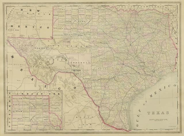 TEXAS MAP ENGRAVING PANHANDLE COUNTIES