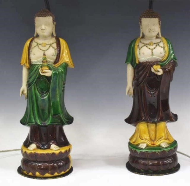 (2) CHINESE SANCAI GLAZED BUDDHA