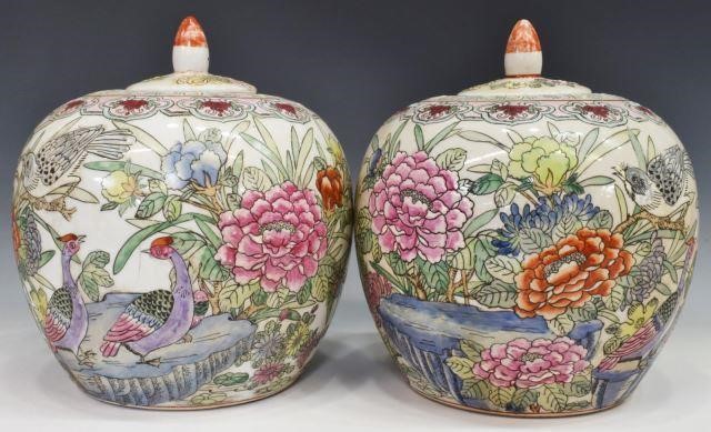  2 CHINESE PORCELAIN FLORAL PEACOCKS 35c8c7