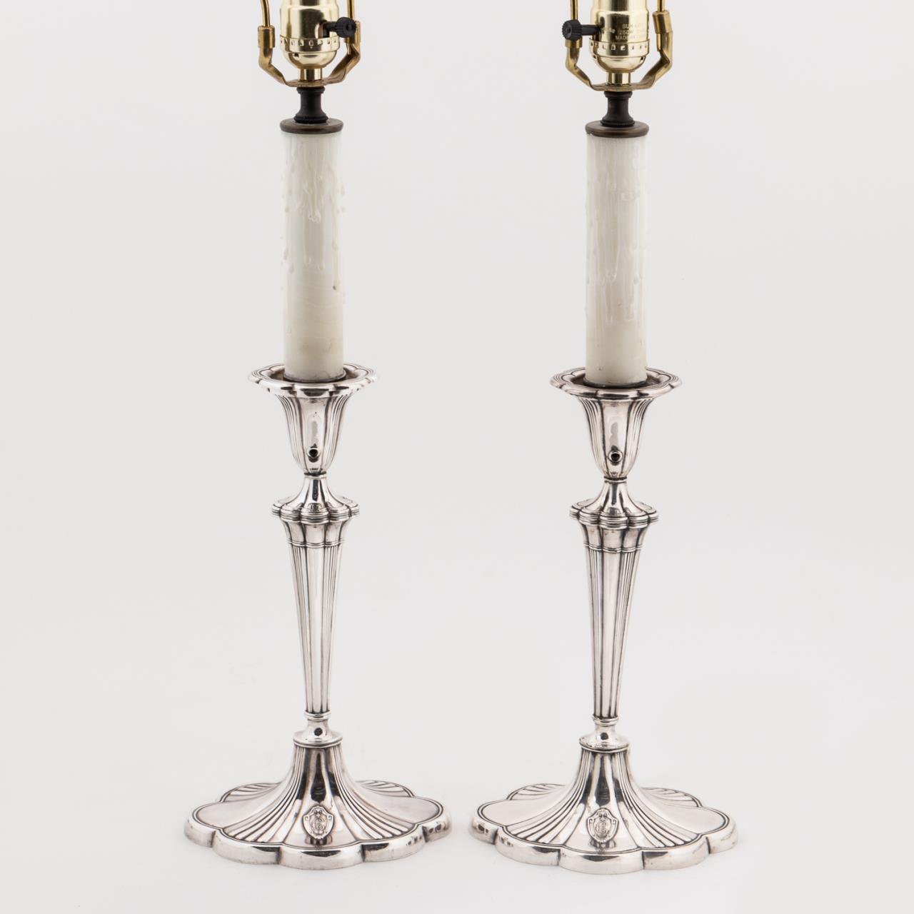 PAIR, GORHAM SILVERPLATE LAMPS,