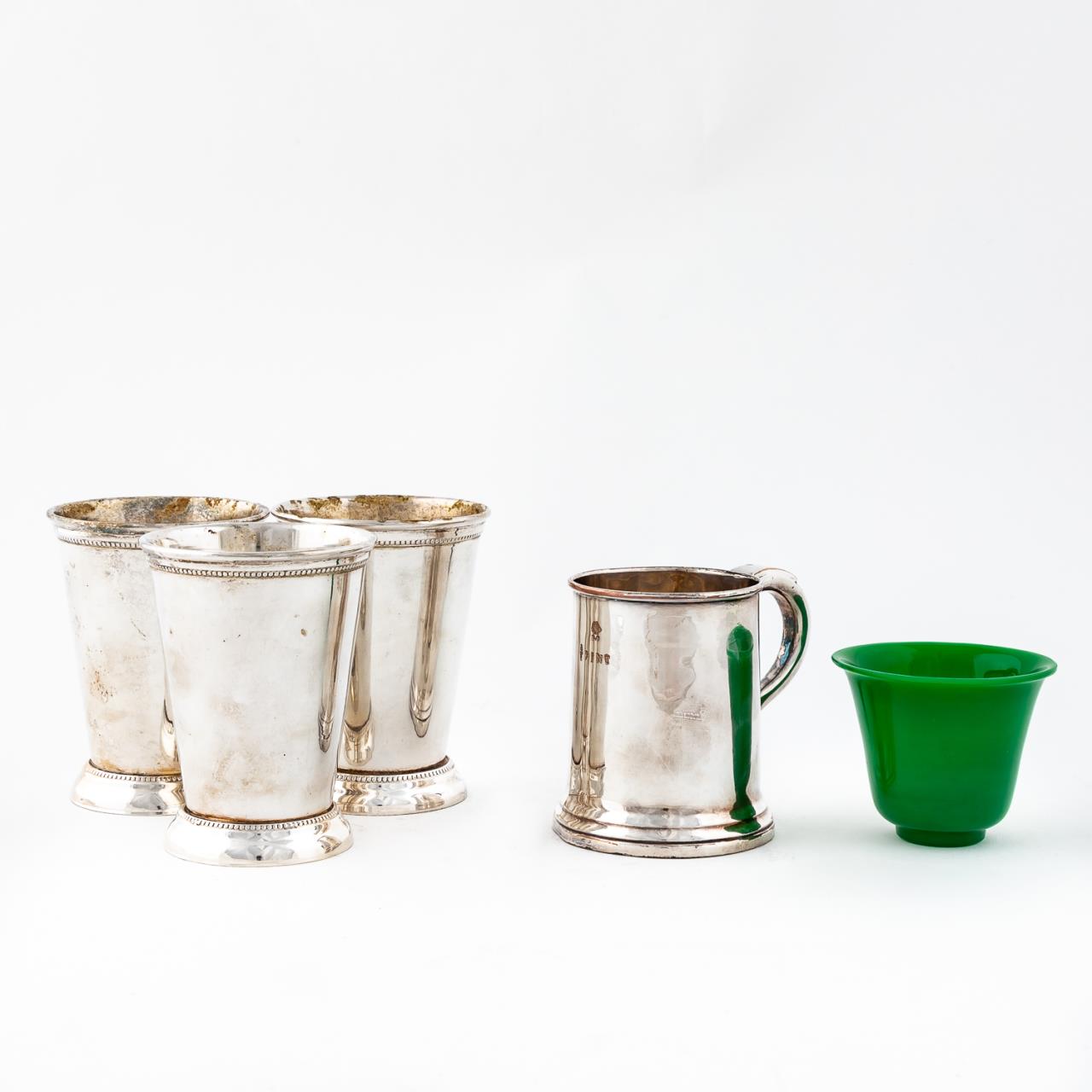 4 PCS, SILVERPLATE JULEPS AND BRITISH