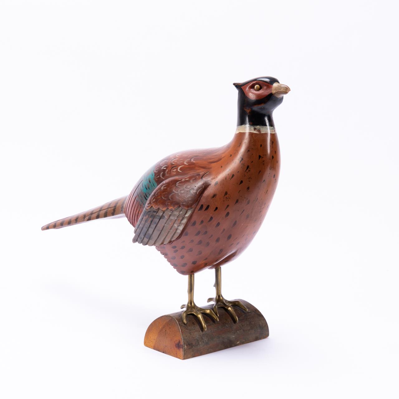 SARREID PAINTED WOOD AND BRASS PHEASANT