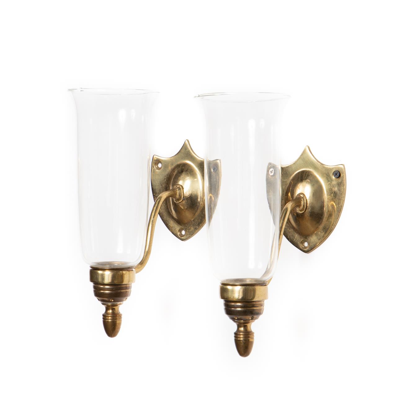 PAIR BRASS HURRICANE WALL SCONCES 35c9bb