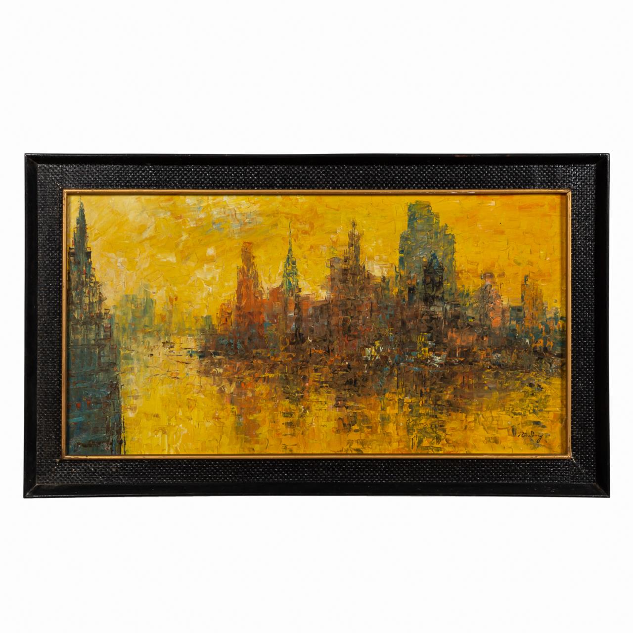 ASIAN MCM CITYSCAPE OIL ON CANVAS  35c9f1