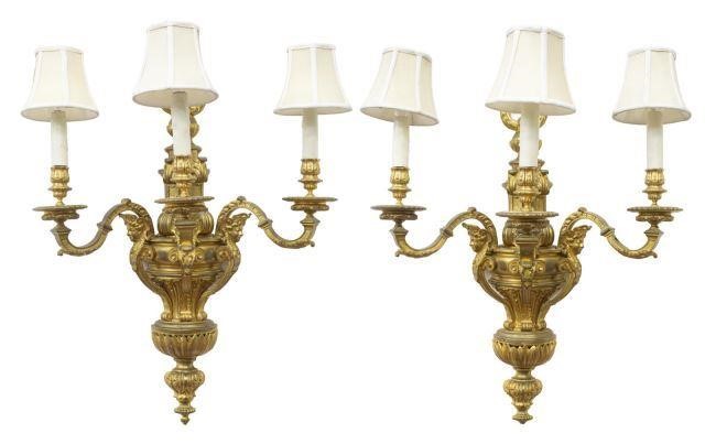  2 FRENCH DORE BRONZE THREE LIGHT 35cad0