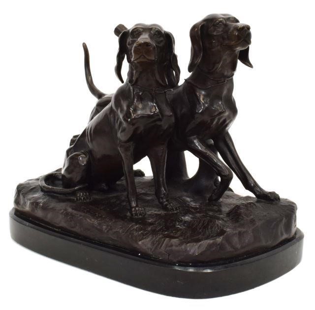 HUNTING DOGS BRONZE SCULPTURE AFTER