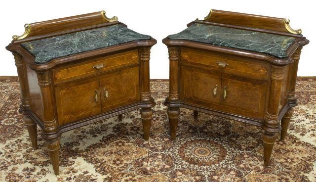 (2) ITALIAN MARBLE-TOP MARQUETRY