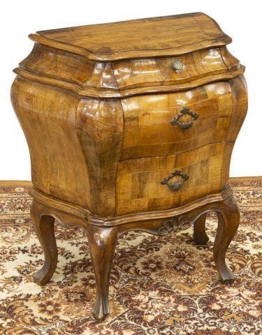 VENETIAN PATCHED WALNUT BOMBE BEDSIDE 35cb95