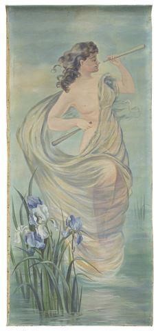 ART NOUVEAU PAINTING WOMAN & IRISESArt