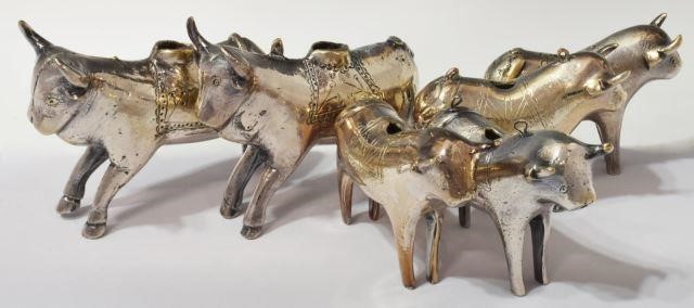  6 SILVER PLATE BULL FIGURES lot 35cc15