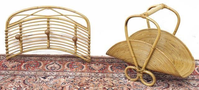 (2) VINTAGE BAMBOO HAT RACK & MAGAZINE