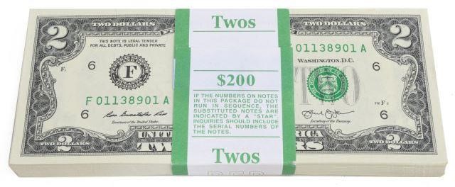 (100) U.S. TWO-DOLLAR BILLS, CONSEC