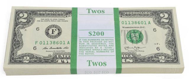 (100) U.S. TWO-DOLLAR BILLS, CONSEC