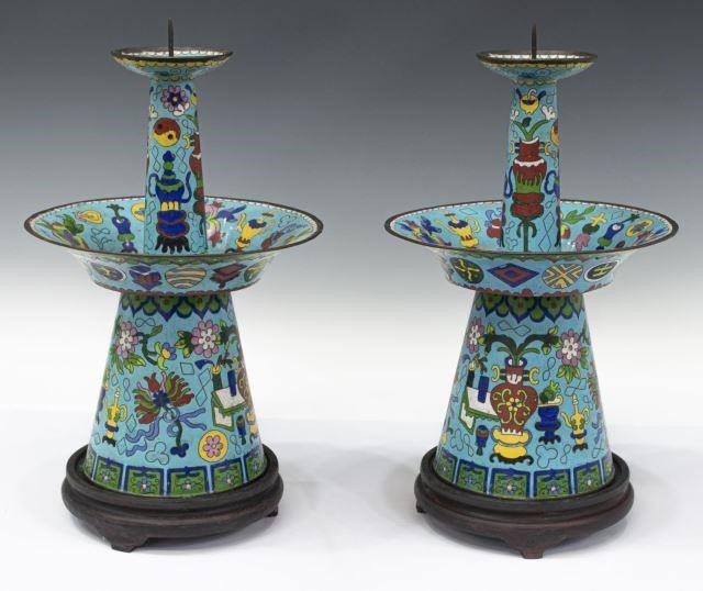 (2) CHINESE CLOISONNE ENAMEL CANDLE