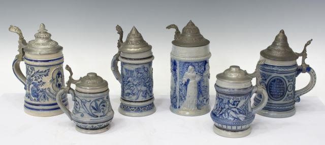 (6) GERMAN SALT GLAZE BEER STEINS(lot