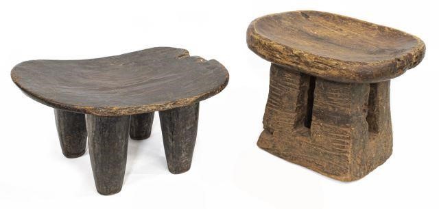  2 AFRICAN HAND CARVED WOOD STOOLS lot 35cd8f