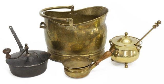 (4) BRASS COAL SCUTTLE, FIRESTARTER,