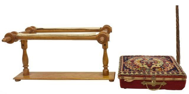 (3) NEEDLEWORK STAND, PARASOL HANDLE,