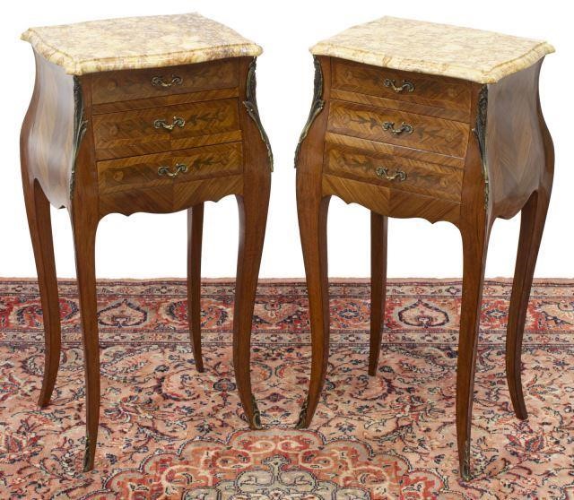 (2) LOUIS XV STYLE MARBLE-TOP MAHOGANY