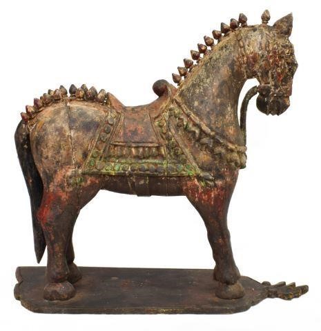 CARVED & PAINTED WOOD TEMPLE HORSE,