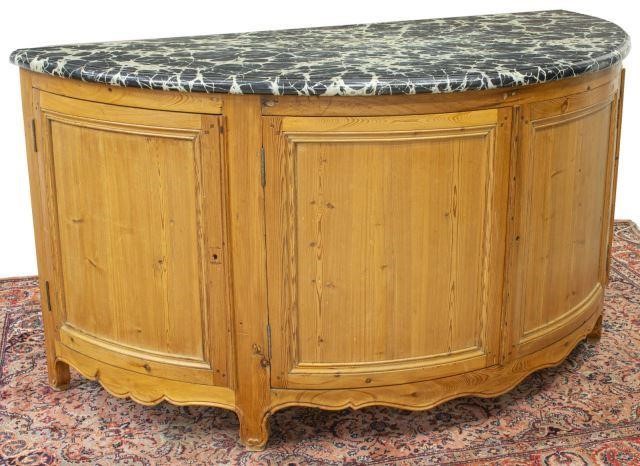 FRENCH FAUX MARBLE TOP PINE DEMILUNE