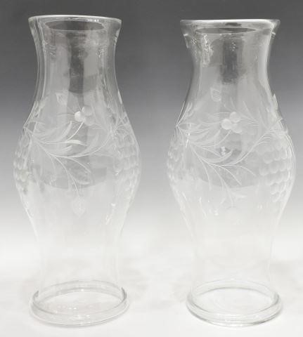 (2) LARGE COLORLESS CUT GLASS HURRICANE