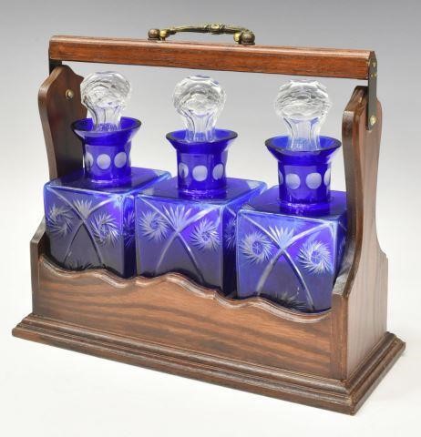 TANTALUS LIQUEUR SET COBALT CUT TO CLEAR 35cfed