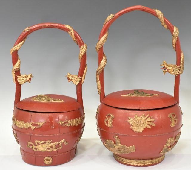(2) CHINESE PARCEL GILT & PAINTED WEDDING